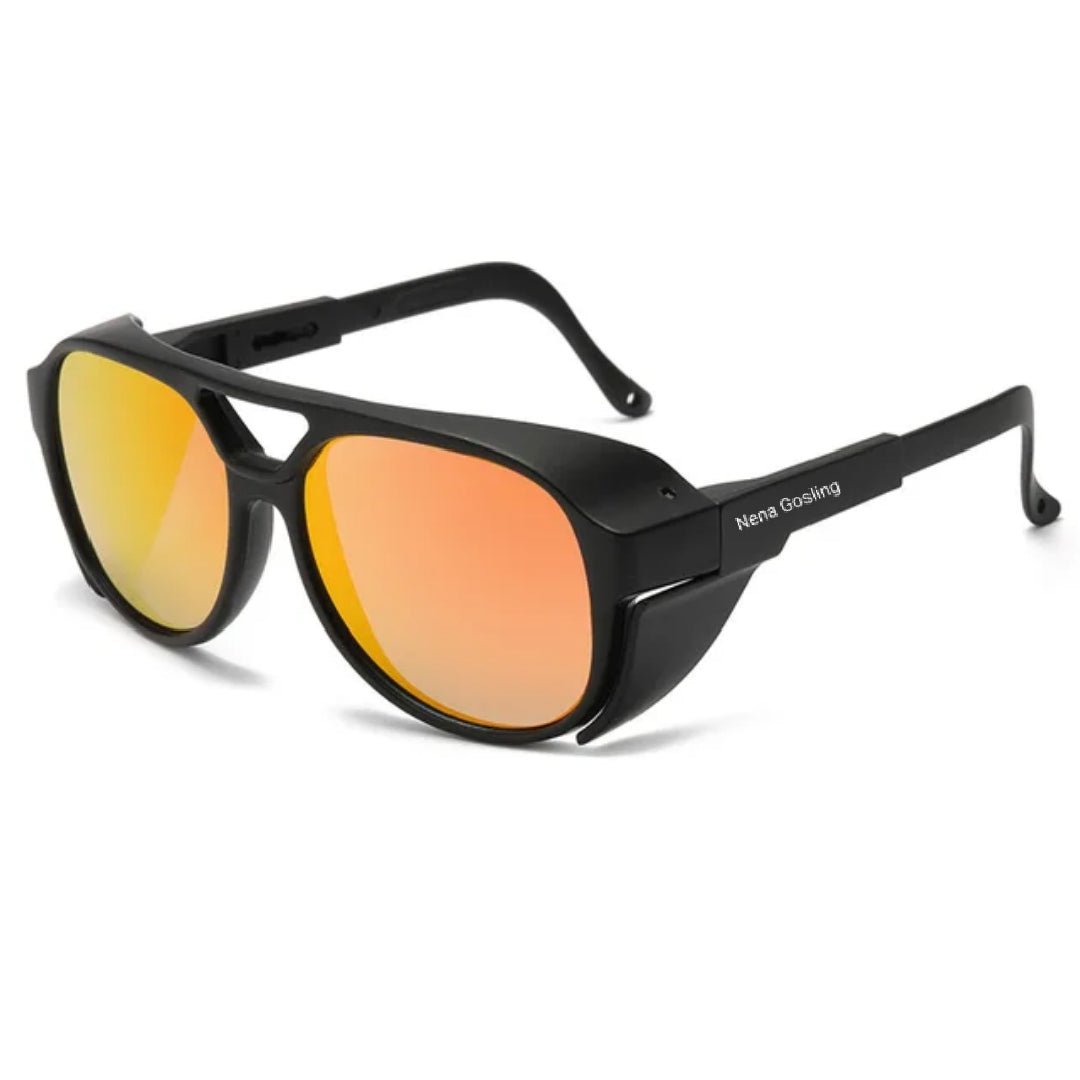 Gafas de Sol Aviador Moderno – Negro con Lentes Espejados Naranja - nenagosling